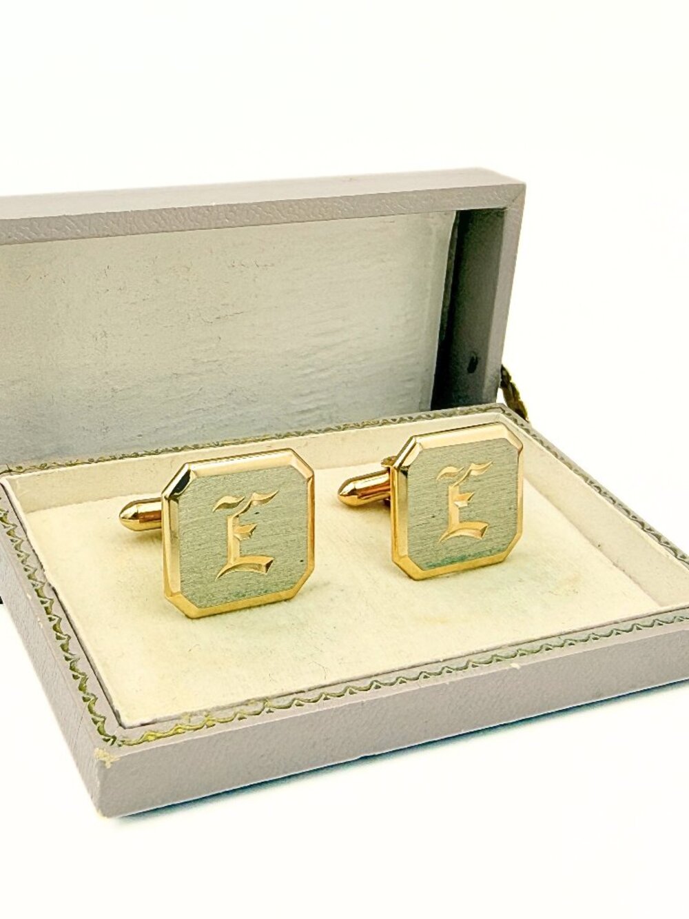 Swank Signed Gold Plated Monogram Old English E MCM Cufflinks